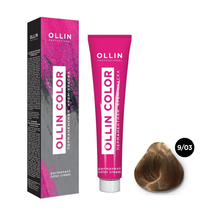 Крем-краска для волос перманентная Ollin Professional Color, тон 9/03 блондин прозрачно-золотистый, 100 мл - Фото 1