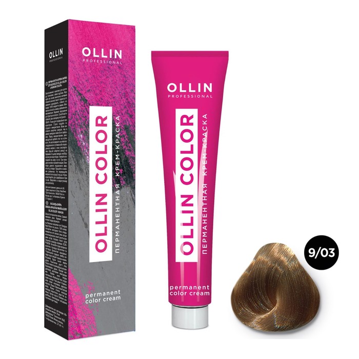 Крем-краска для волос перманентная Ollin Professional Color, тон 9/03 блондин прозрачно-золотистый, 60 мл - Фото 1