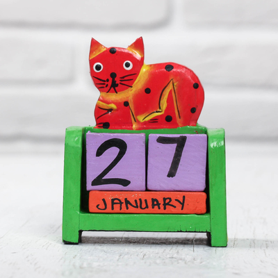 Деревянный календарь с кубиками "Полосатый кот" 7х3,6х9 см МИКС