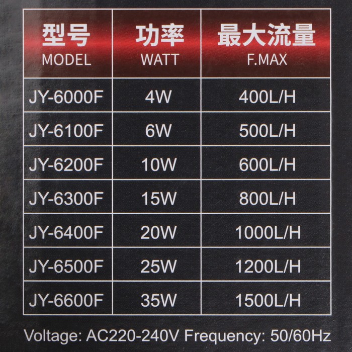 Фильтр внутренний JINGYE JY-6000F, 400 л/ч, 4 Вт