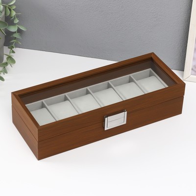 Шкатулка для часов 6 отделений «Коричневая», дерево, 8×31×11 см
