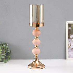 Подсвечник металл, стекло, пластик на 1 свечу "Селия" d=9,5 см розовый с золотом 12х12х40,5 см   101