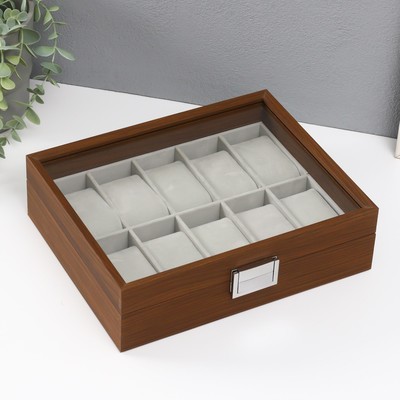 Шкатулка для часов 10 отделений «Коричневая», дерево, 7.5×21×26 см