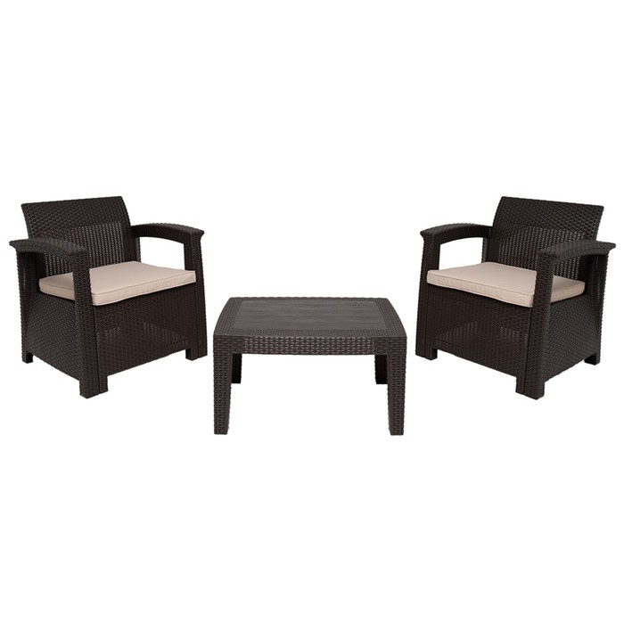 Комплект мебели RATTAN Comfort 3: 2 кресла + 1 столик, цвет венге