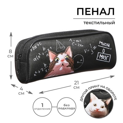 Пенал школьный, текстиль, 8×21×4 см «Умный кот»