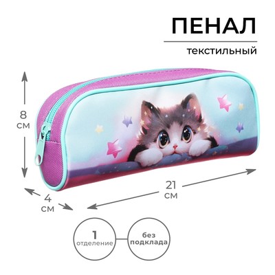 Пенал школьный, текстиль, 8×21×4 см«Кот корея»