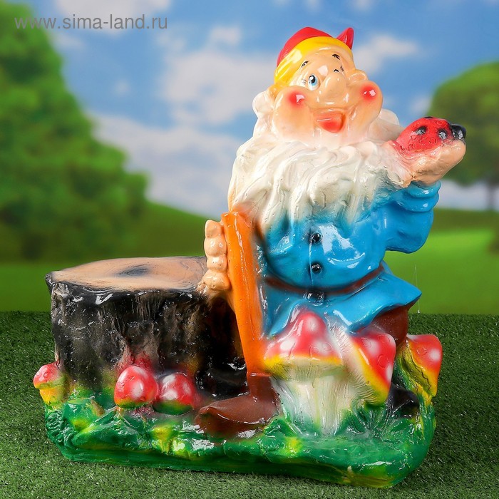 Садовая фигура "Гном с пнем" 22х43х50см - Фото 1