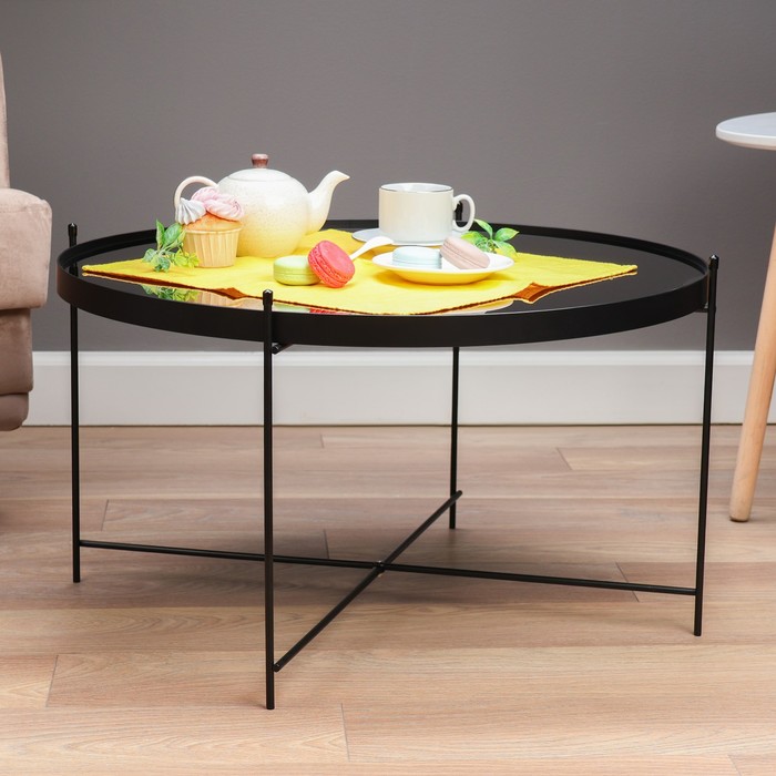 Кофейный столик " Уран" YS-8483-40, черный, стекло 70х40 см - Фото 1