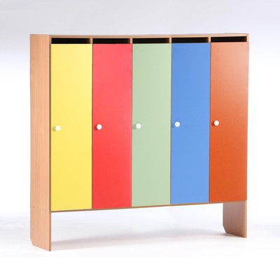 Шкаф для одежды, на 5 мест, 1496×340×1420 мм, цвет корпуса бук/фасады цветные