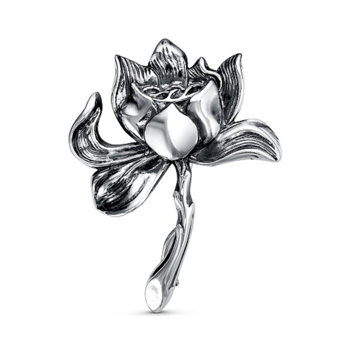 Брошь «Цветок» пион, посеребрение с оксидированием - Фото 1