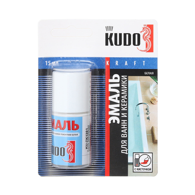 Эмаль KUDO для ванн и керамики с кисточкой, 15 мл, белая, KU-7K1301