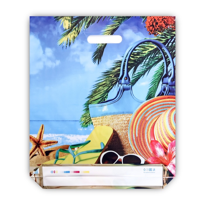 Пакет "Пляж", полиэтиленовый с вырубной ручкой, 38х45 см, 60 мкм