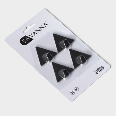 Крючки самоклеящиеся SAVANNA Black Loft, 4 шт., металл, грань 4 см, 4×3.9×1.5 см, чёрные