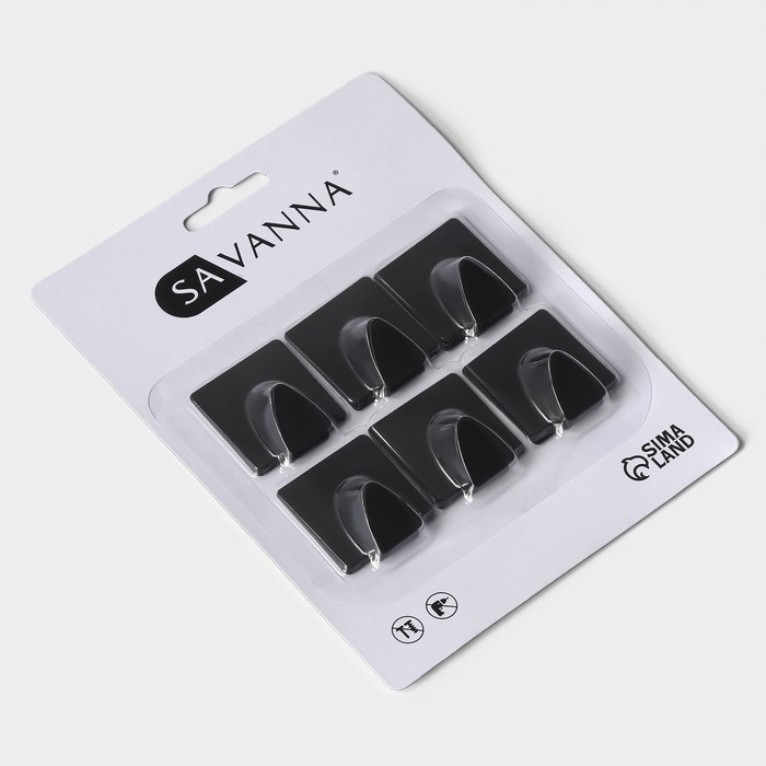 Набор металлических самоклеящихся крючков SAVANNA Black Loft Box, 6 шт, 3,5×3,8×1,8 см
