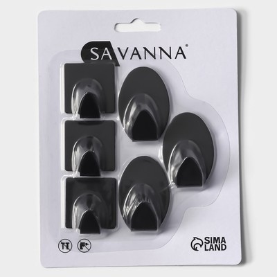 Крючки самоклеящиеся SAVANNA Black Loft, 6 шт., металл, 5.3×3.5 см, чёрные