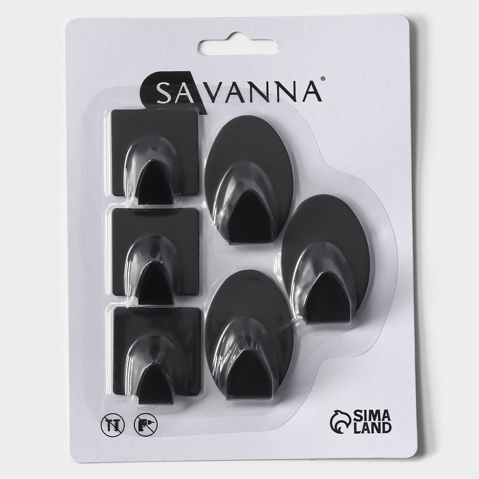 Набор металлических самоклеящихся крючков SAVANNA Black Loft Drop Box, 6 шт