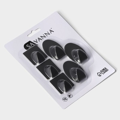 Крючки самоклеящиеся SAVANNA Black Loft, 6 шт., металл, 5.3×3.5 см, чёрные