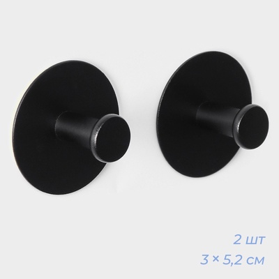 Крючки самоклеящиеся Black Loft, 2 шт., металл, 3×5.2 см, чёрные