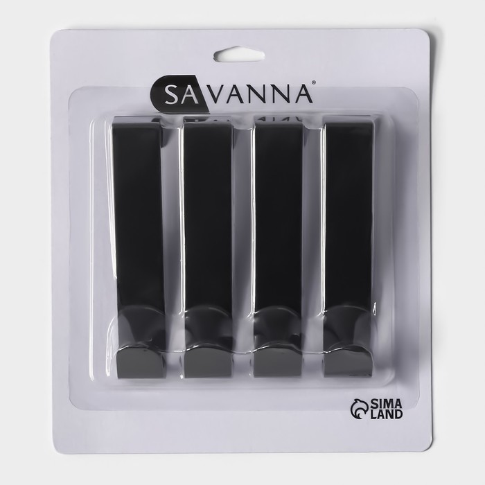 Набор металлических надверных крючков SAVANNA Black Loft Door Long, 4 шт, 3×12×2,2, дверь 1,8 см