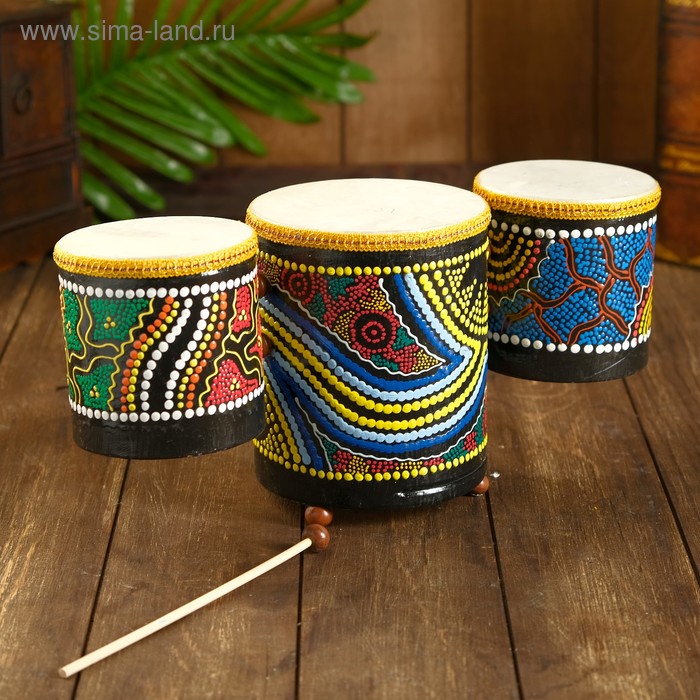 Сувенирный музыкальный инструмент «Барабаны тройные», 33×17×11 см, МИКС - Фото 1