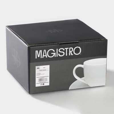 Чайный сервиз Magistro Mien, 2 персоны, 4 предмета: 2 чашки 200 мл, 2 блюдца d=16 см, фарфор, белый