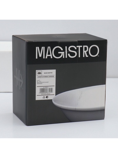 Тарелки глубокие Magistro Basic bistro, 450 мл, d=15.5 см, набор 6 шт., фарфор, белые