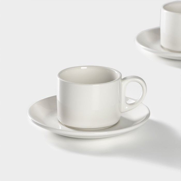 Набор чайный фарфоровый Magistro Basic bistro, 4 предмета: 2 чашки 200 мл, 2 блюдца d=15 см, цвет белый - фото 1906655257