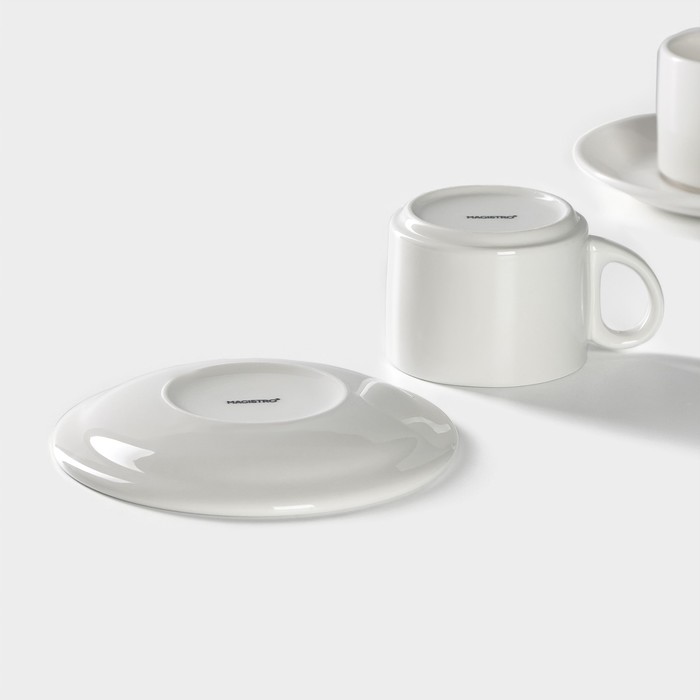 Набор чайный фарфоровый Magistro Basic bistro, 4 предмета: 2 чашки 200 мл, 2 блюдца d=15 см, цвет белый - фото 1906655259