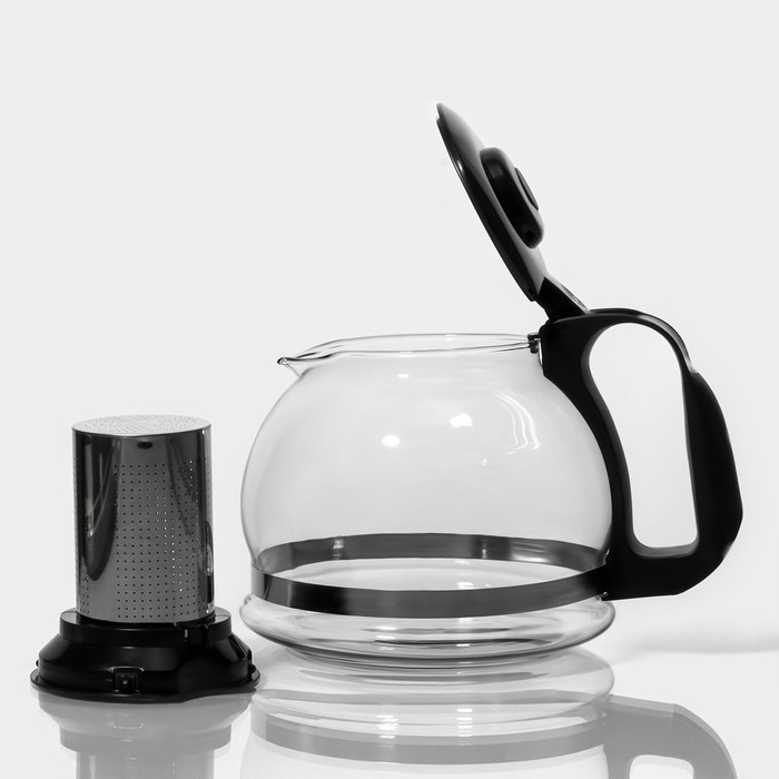 Чайник стеклянный заварочный Доляна «Иллюзия», 1,5 л, с металлическим ситом, цвет чёрный