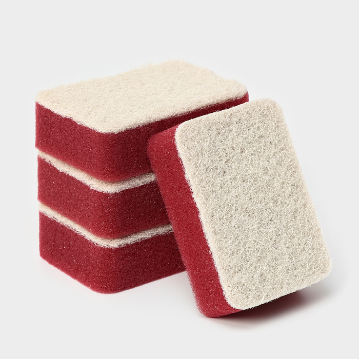 Губка для мытья посуды с ионами серебра Raccoon, 4 шт., 9.5×6.5×3 см - Фото 1