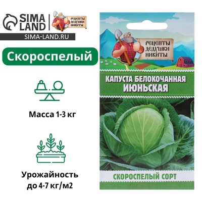 Семена Капуста белокочанная «Июньская», 0.5 г, скороспелая, «Рецепты дедушки Никиты»
