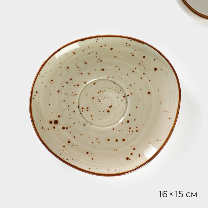 Чайная пара фарфоровая Magistro Mediterana, 2 предмета: чашка 250 мл, блюдце 16×15 см, цвет бежевый - фото 1906655611