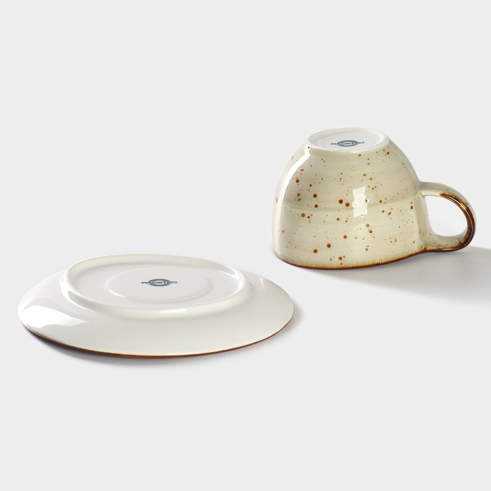 Чайная пара фарфоровая Magistro Mediterana, 2 предмета: чашка 250 мл, блюдце 16×15 см, цвет бежевый - фото 1906655612