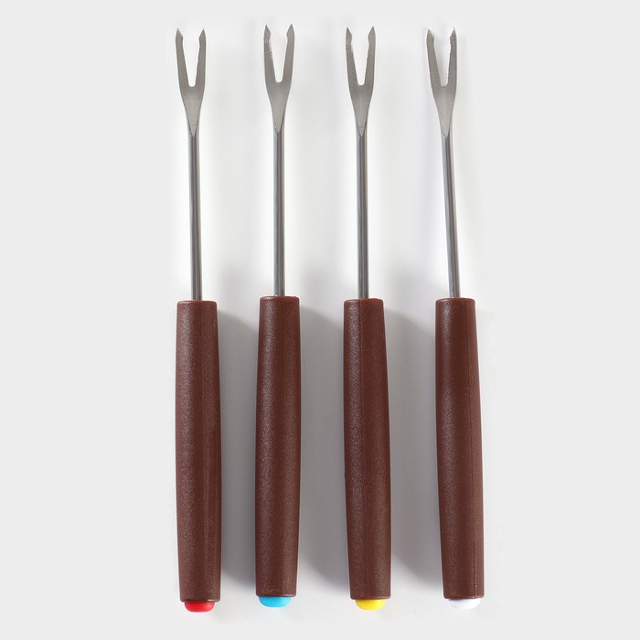Набор керамический для фондю Доляна «Шоколадница», 4 шпажки, цвет коричневый - фото 1883091215
