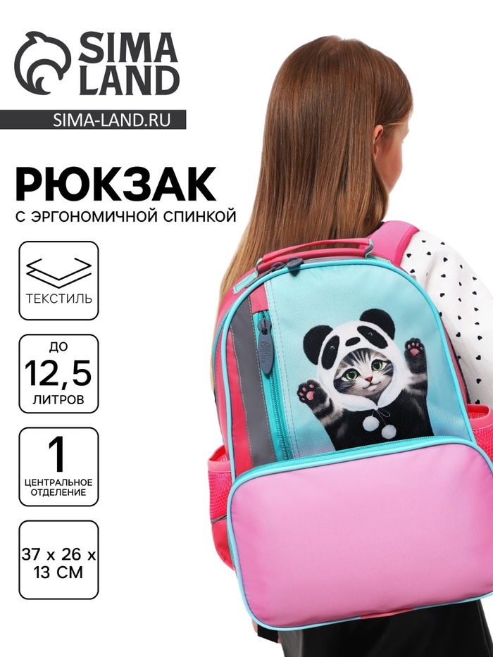 Рюкзак школьный, эргономичная спинка, 37×26×13 см «Котик панда»