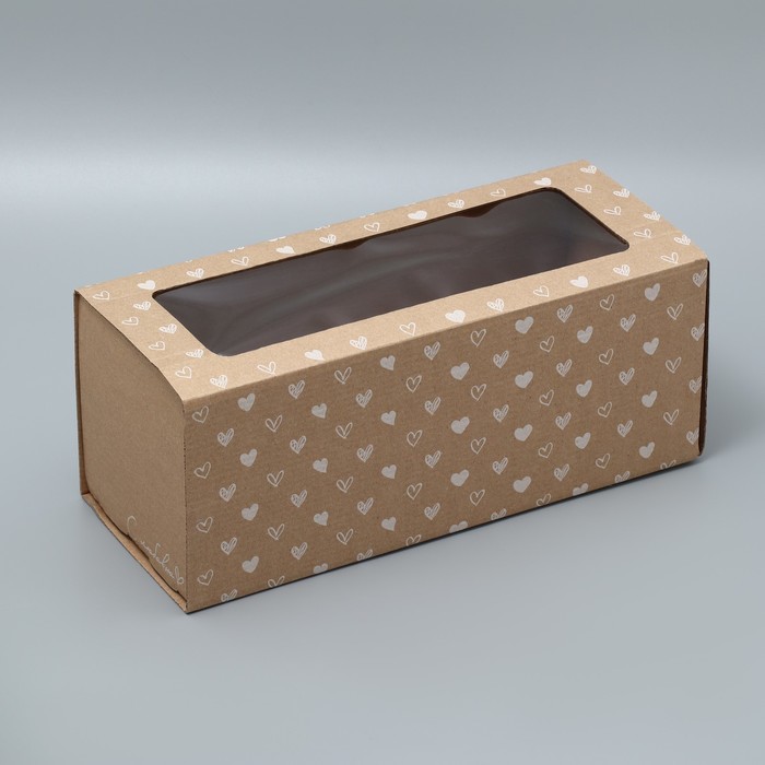 Коробка складная с PVC-окном «Сердечки», 16 х 35 х 12 см