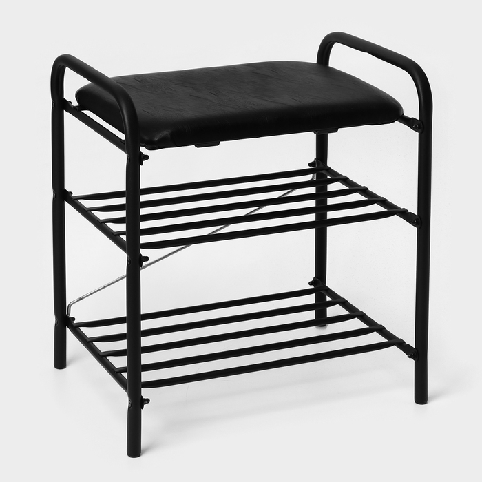 Банкетка для обуви с двумя полками, 44×33×50 см, чёрная - Фото 1