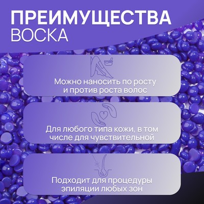 Воск для депиляции, плёночный, в гранулах, 500 г, индиго