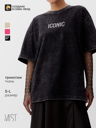 Футболка женская из вареного хлопка Mist Icon, размер 46 (L), чёрная