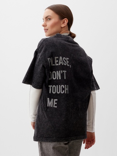 Футболка женская из вареного хлопка Mist Don't touch me, размер 42 (S), чёрная