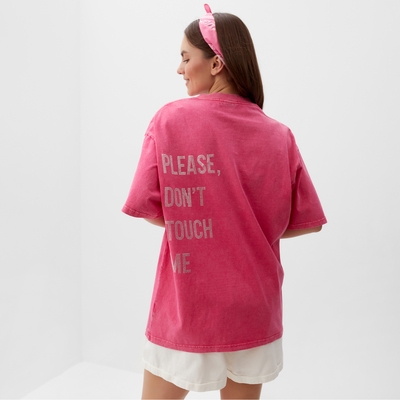 Футболка из вареного хлопка женская Mist Don't touch me, размер L, розовая