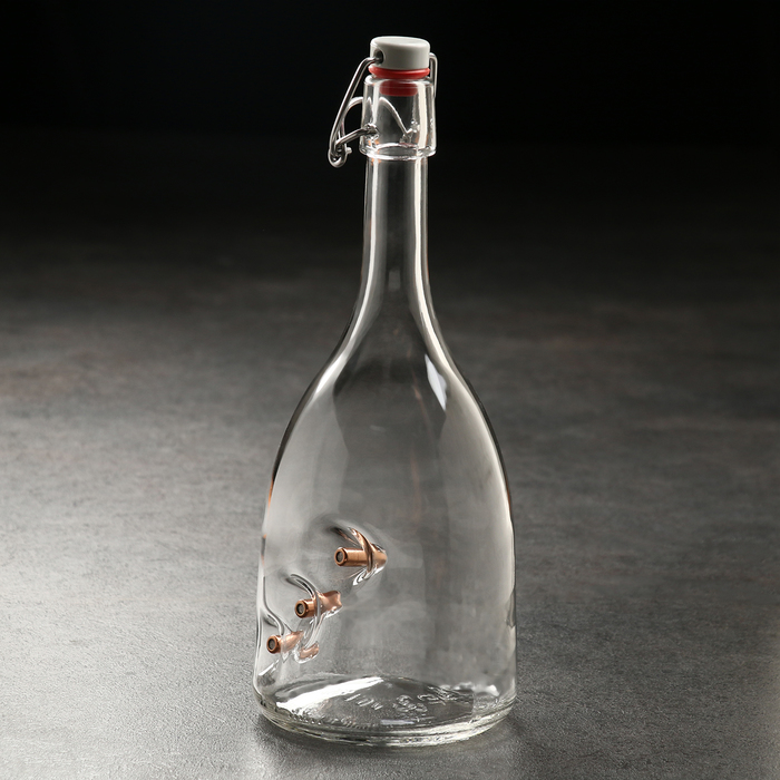 Бутылка с бугельной крышкой для настоек "Непробиваемая. 3 пули" - фото 1909569001