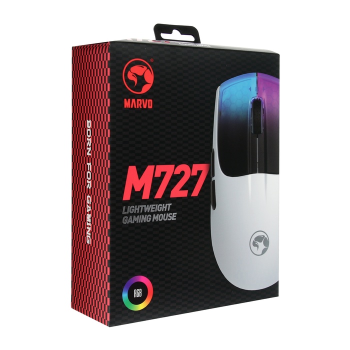 Мышь Marvo M727, игровая, проводная, оптическая, подсветка, 12400  dpi, белая