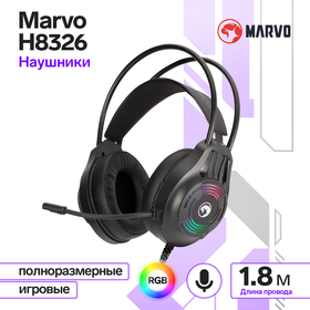 Наушники Marvo H8326, игровые, полноразмерные, микрофон, USB + 2*3.5mm, 1.8 м, RGB, чёрные