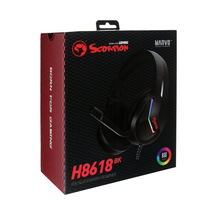 Наушники Marvo H8618 BK, игровые, полноразмерные, микрофон, USB, 2 м, RGB, чёрные - фото 51540604