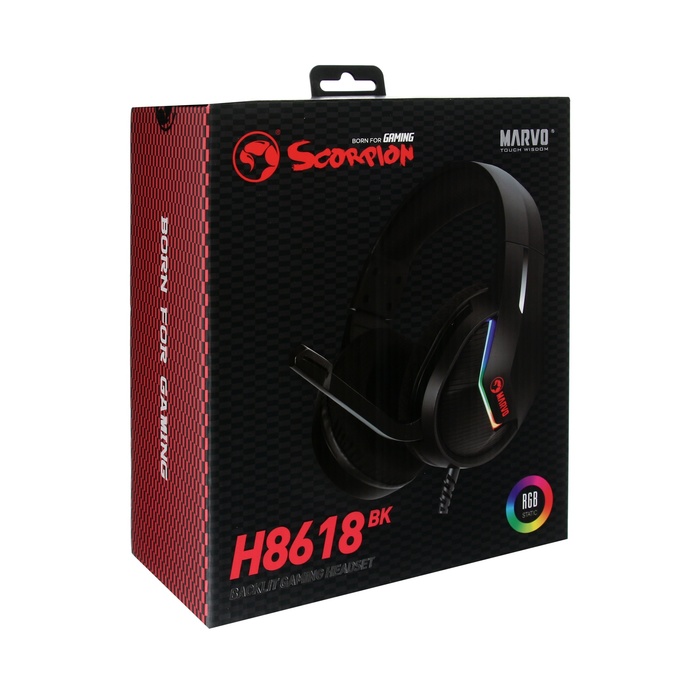 Наушники Marvo H8618 BK, игровые, полноразмерные, микрофон, USB, 2 м, RGB, чёрные