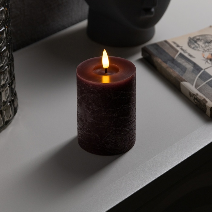 Светодиодная свеча бордовая, 7.5 × 12.5 × 7.5 см, воск, пластик, батарейки АААх2 (не в комплекте), свечение тёплое белое - фото 1908100832