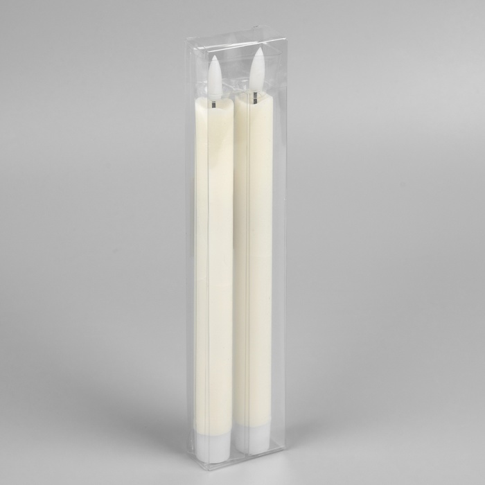 Набор светодиодных свечей, белые, 2 × 25 × 2 см, пластик, воск, батарейки АААх2 (не в комплекте), свечение тёплое белое, 2 шт. - фото 1908100839