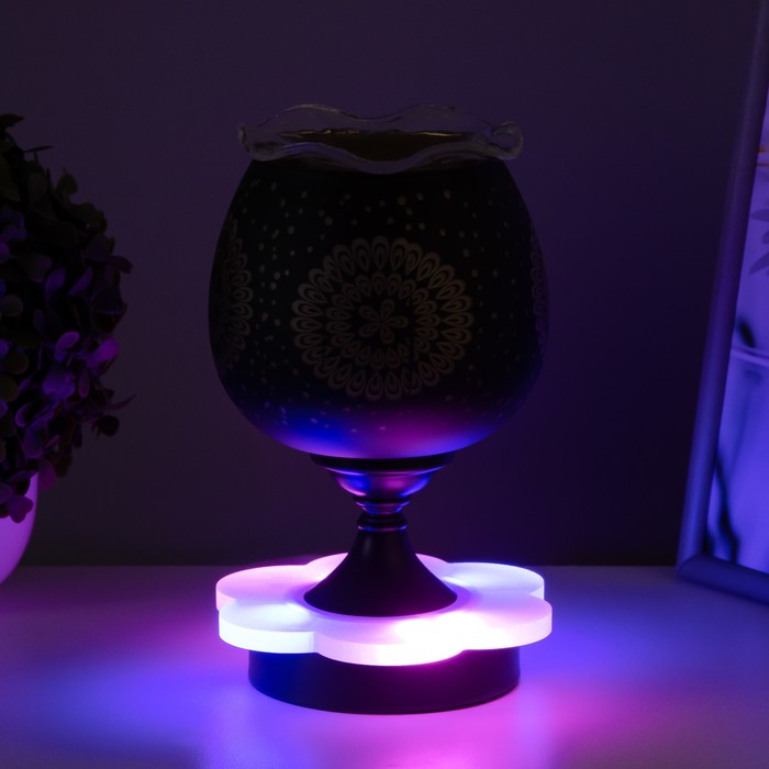 Аромалампа с подсветкой "Узоры" E14 40Вт +RGB черный 12,5х12,5х23 см - фото 1899323151