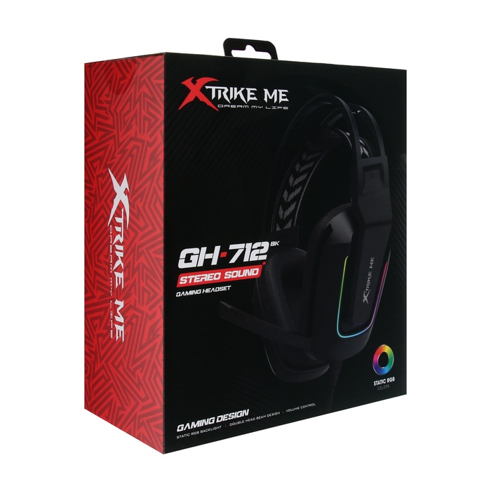 Наушники Xtrike Me GH-712, игровые, полноразмерные, подсветка, mic, USB + 3.5мм, 2 м,чёрные - фото 51540665